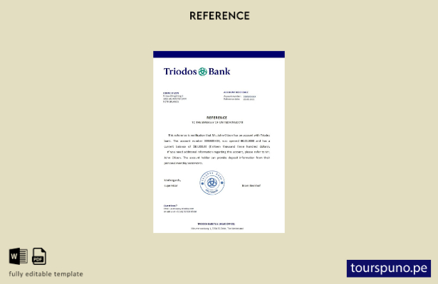 Plantilla de referencia bancaria Triodos de Países Bajos lista para imprimir